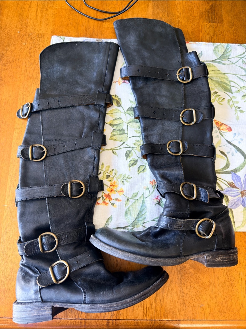 Fiorentini + Baker Eternity Tall Buckle Boots Distressed Black 37.5 GUC